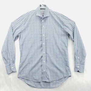 Ledbury Shirt Men 15.5 Purple White Check Long Sleeve Slim Fit Classic Button-Up